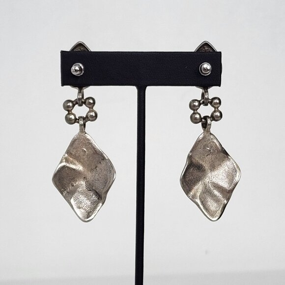 VTG Hammered Silver Brutalist Drop Earrings Artistic Unique VTG Drk Boho Grunge - Picture 4 of 10